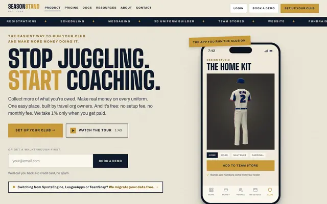 Screenshot of SeasonStand — Stop juggling. Start coaching.