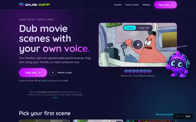 Screenshot of Dub-Off — Dub Over Famous Movie Scenes With Your Own Voice