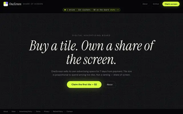 Screenshot of OneScreen — digital advertising board
