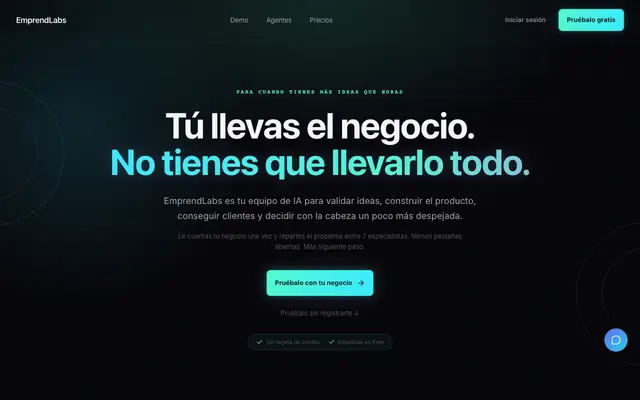 Screenshot of EmprendLabs — Tu equipo de 7 empleados IA