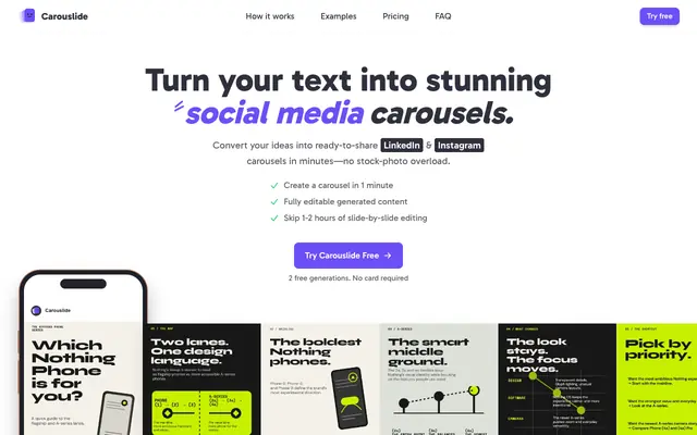 Screenshot of Carouslide - Turn your text into ready-to-share carousels