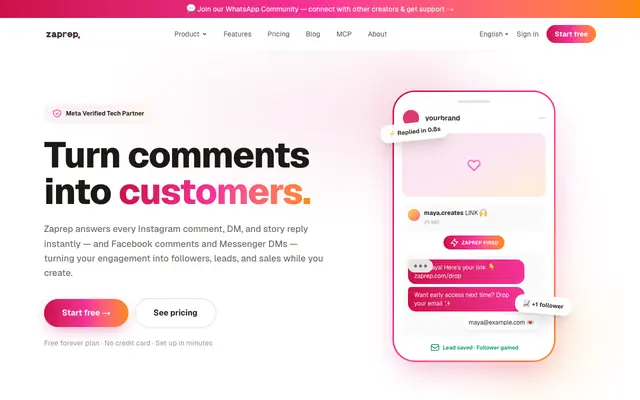 Screenshot of Zaprep — Instagram Automation for Creators & Brands | Zaprep