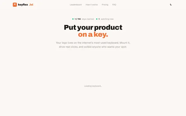 Screenshot of keyflex.lol — put your product on a key