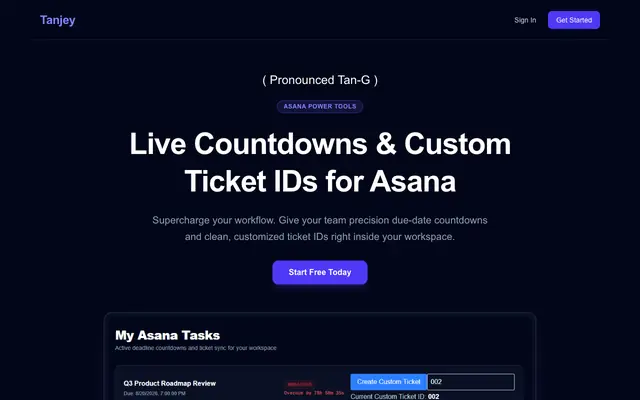 Screenshot of Tanjey | Task Timers & Asana Management