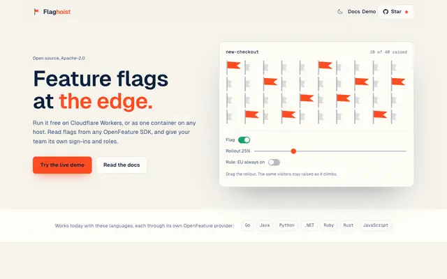 Screenshot of Flaghoist: feature flags at the edge
