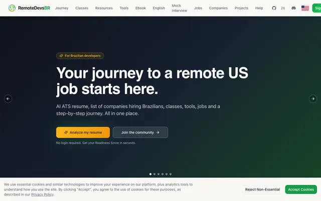 Screenshot of RemoteDevs BR - Trabalhe remoto para empresas dos EUA