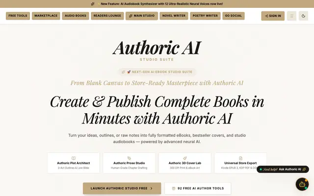 Screenshot of Authoric AI - The All-in-One AI Book Writing Software & Publisher Suite