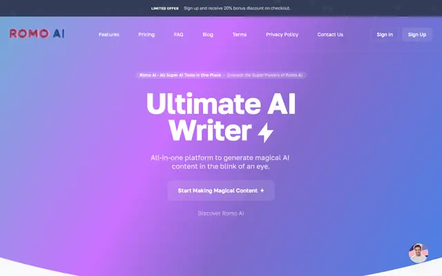Screenshot of Romo AI - All Super AI Tools in One Place