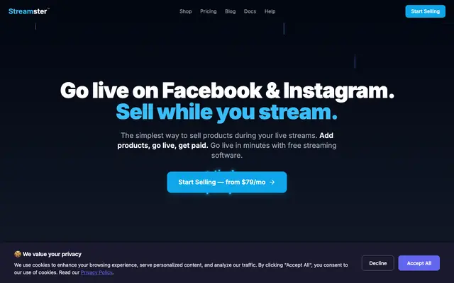 Screenshot of Streamster™ — The #1 Live Shopping Platform for Instagram & Facebook
