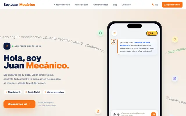 Screenshot of Asistente Mecánico IA para tu carro | Soy Juan Mecánico