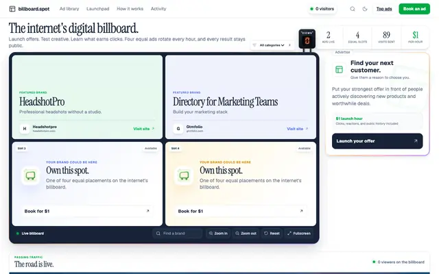 Screenshot of billboard.spot — The internet's digital billboard