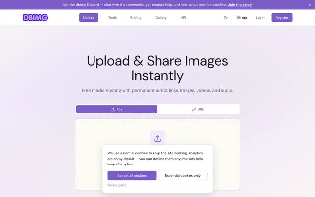 Screenshot of dbimg — Free Image & Video Upload | Media Hosting