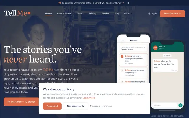 Screenshot of Tell Me — The stories your parents have never told you