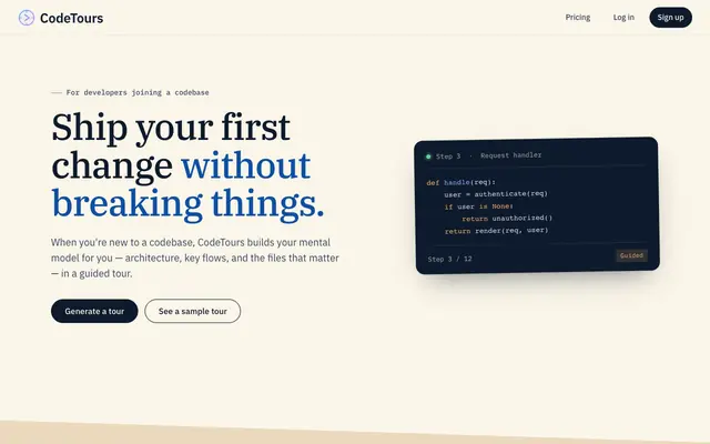 Screenshot of AI-Generated Codebase Tours for Developer Onboarding | CodeTours