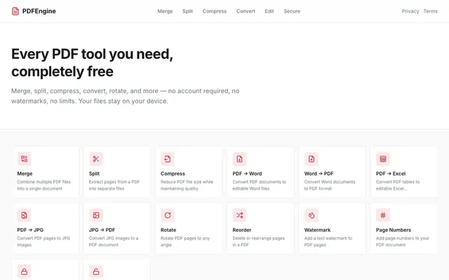 Screenshot of PDFEngine — Free Online PDF Tools