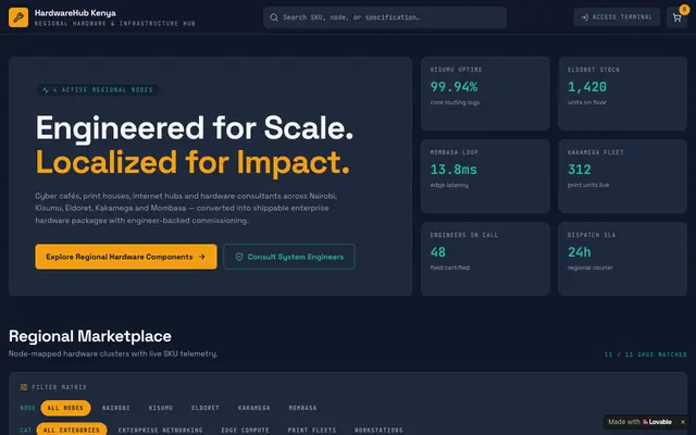 Screenshot of HardwareHub Kenya | Regional Enterprise Hardware Marketplace