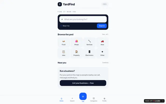 Screenshot of YardFind — Find local businesses near you