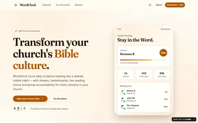 Screenshot of WordClock — Build a Bible-reading church
