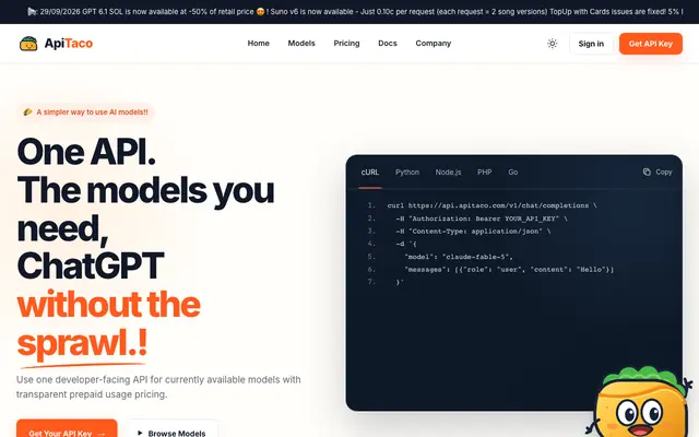 Screenshot of API Taco — One API for AI Models