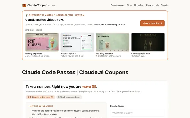 Screenshot of Claude Code Passes | Claude Coupons