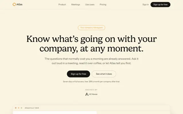 Screenshot of Atlas: know what's going on with your company, at any moment