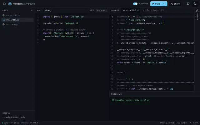 Screenshot of webpack playground