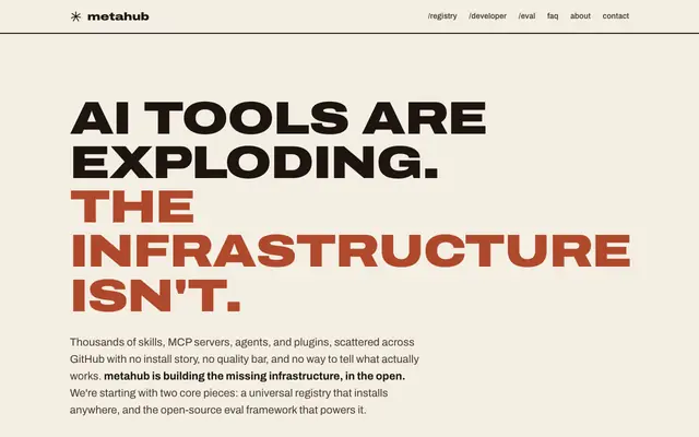 Screenshot of metahub · the open ecosystem for AI tools