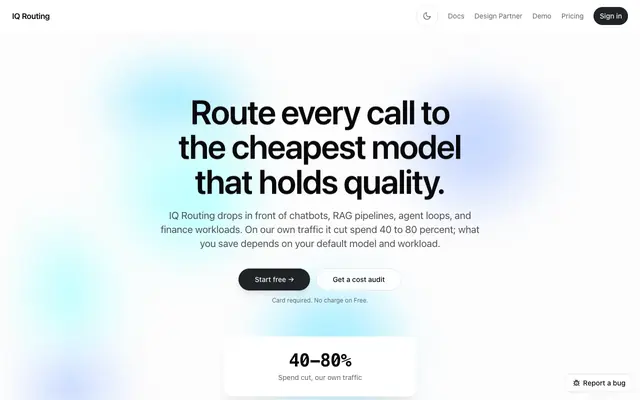Screenshot of Route Every LLM Call to the Cheapest Model | IQ Routing