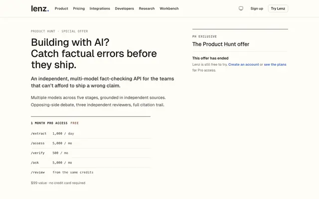 Screenshot of Verify AI Output Before It Ships — Lenz