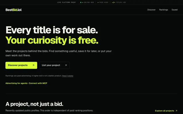 Screenshot of BestBid.lol — Every title is for sale