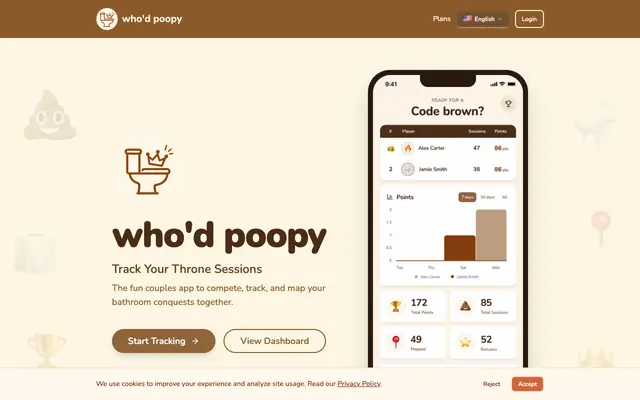 Screenshot of Track Your Throne Sessions — who'd poopy