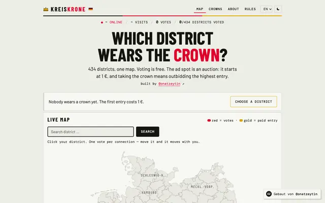 Screenshot of Kreiskrone — welcher Kreis trägt die Krone?