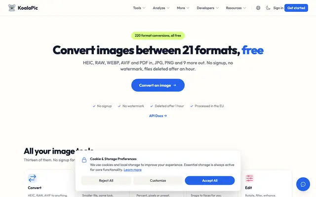 Screenshot of Free Online Image Converter | KoalaPic