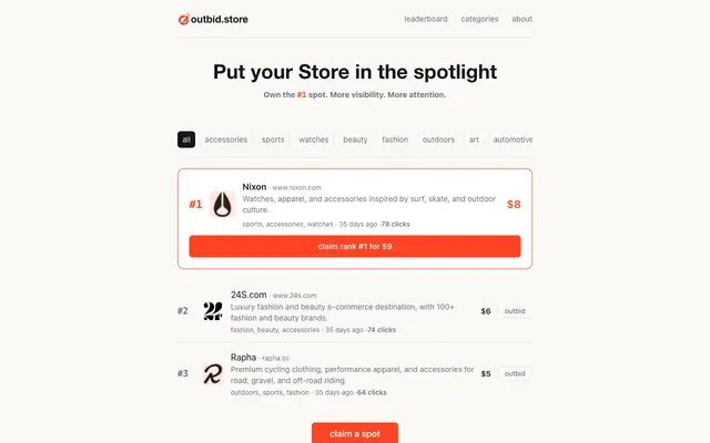 Screenshot of outbid.store