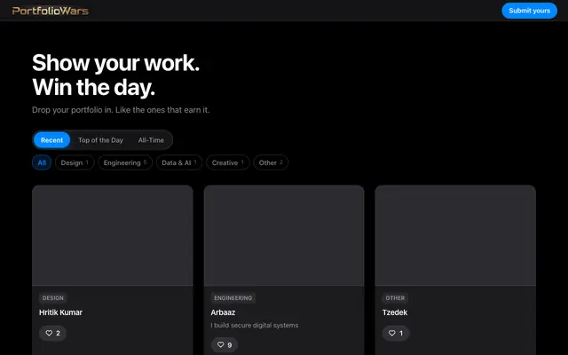 Screenshot of Portfolio Wars — show your work, win the day