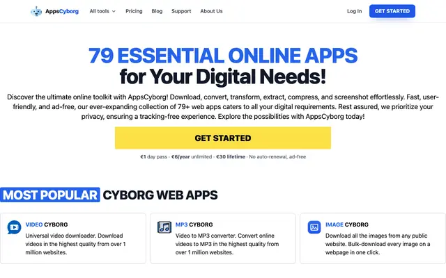 Screenshot of AppsCyborg — 79+ Tools: Convert, Compress, Download Files