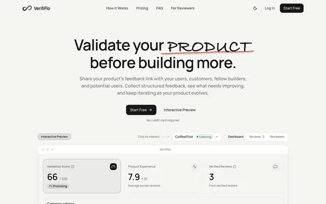 Screenshot of VerifiFlo - Validate Your MVP Before Building More
