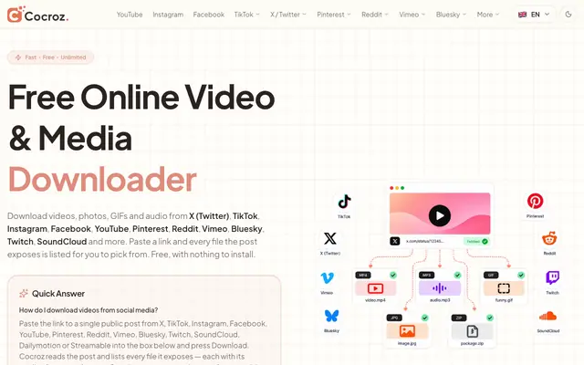 Screenshot of Cocroz — Free Video Downloader for X, TikTok & Pinterest