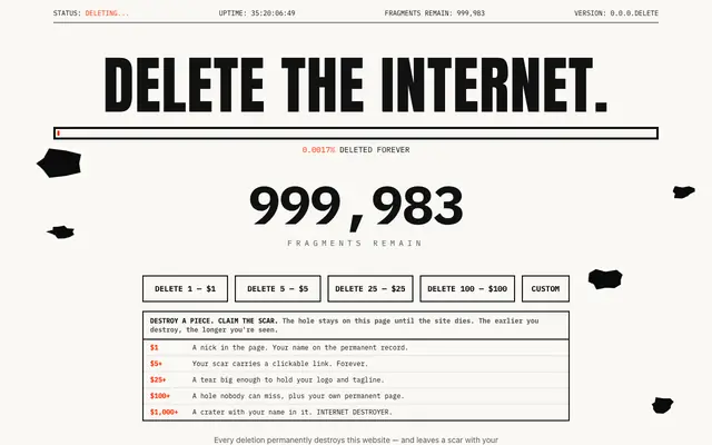 Screenshot of DELETE THE INTERNET.