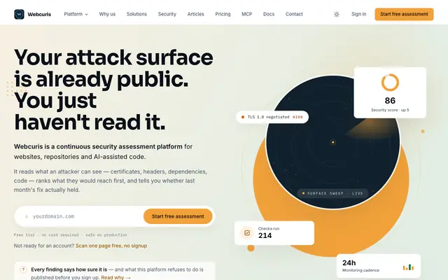 Screenshot of Webcuris — Find. Fix. Stay Secure.