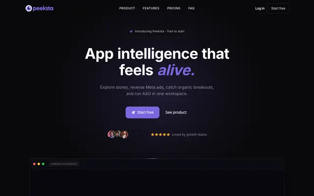 Screenshot of Peeksta - App intelligence for growth teams