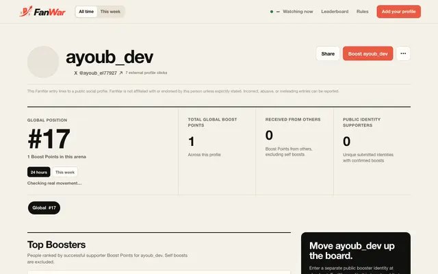 Screenshot of ayoub_dev on FanWar