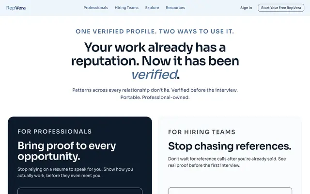 Screenshot of RepVera — The verified work record