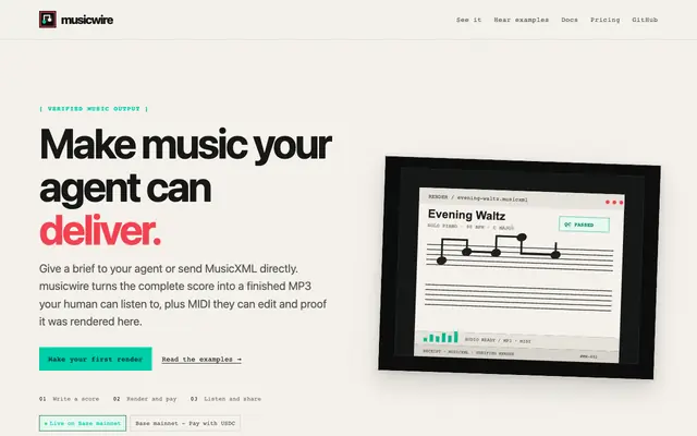 Screenshot of musicwire - Render music you can hear