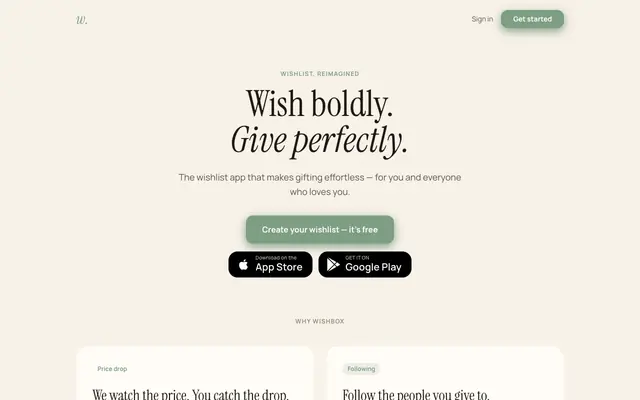 Screenshot of Wishbox — Beautiful wishlists for every occasion