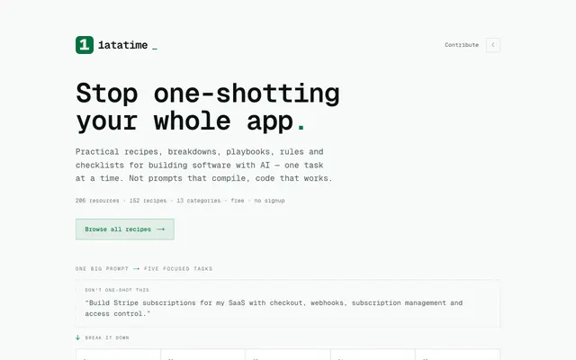 Screenshot of 1atatime — Better Prompts, One at a Time