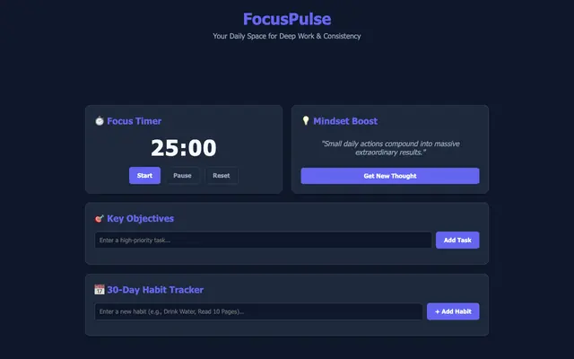 Screenshot of FocusPulse - Personal Productivity & Habit Tracker