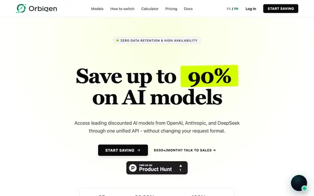 Screenshot of Orbiqen | Save up to 90% on AI Models