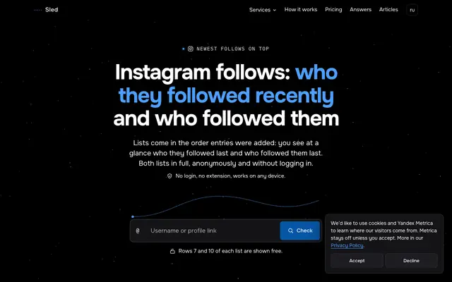 Screenshot of See Who Someone Recently Followed on Instagram | Sled