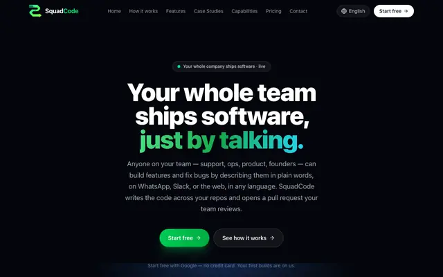 Screenshot of SquadCode — Your whole company ships software, just by talking